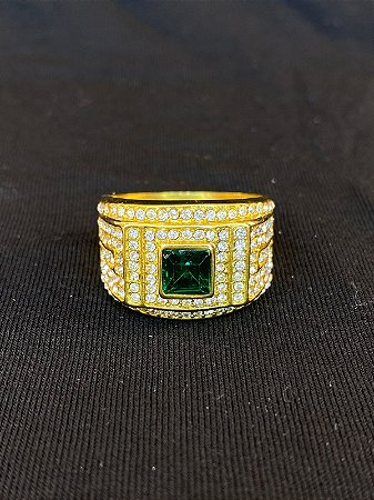 DEDEIRA COM PEDRA PRETA CRAVEJADA BANHADA A OURO 18K
