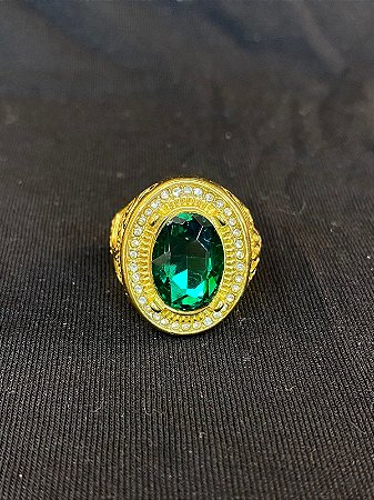 DEDEIRA COM PEDRA VERDE CRAVEJADA BANHADA A OURO 18K
