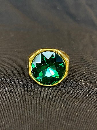 DEDEIRA COM PEDRA VERDE BANHADA A OURO 18K
