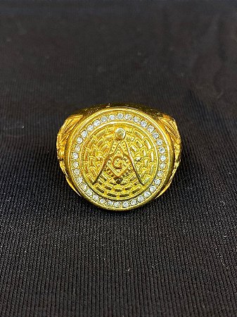 DEDEIRA MAÇONARIA CRAVEJADA BANHADA A OURO 18K