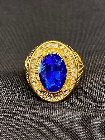 DEDEIRA COM PEDRA AZUL BANHADA OURO 18K