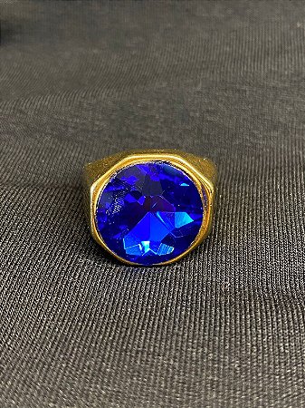 DEDEIRA COM PEDRA AZUL BANHADA OURO 18K