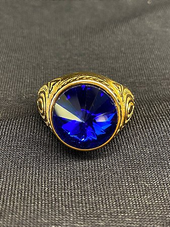 DEDEIRA COM PEDRA AZUL BANHADA OURO 18K