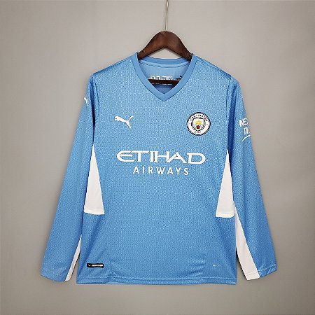 Camisa Manga Longa Manchester City home 21/22 - Shop Futebol