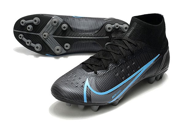 Chuteira Nike cano alto Superfly 8 Pro preto e azul (campo) - Shop Futebol