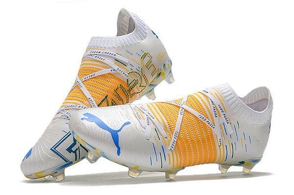 Chuteira Puma Future Z 1.1 FG branca e amarela( campo) - Shop Futebol