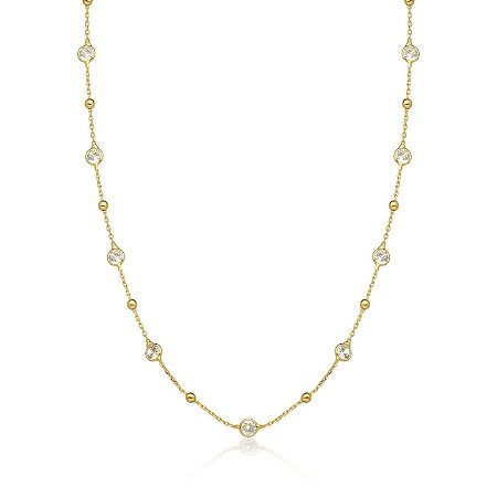 COLAR PONTO DE LUZ E ESFERAS DOURADO - 70cm