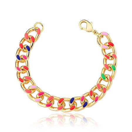 Pulseira Dourada Elo Grumet Esmaltado (com variações)