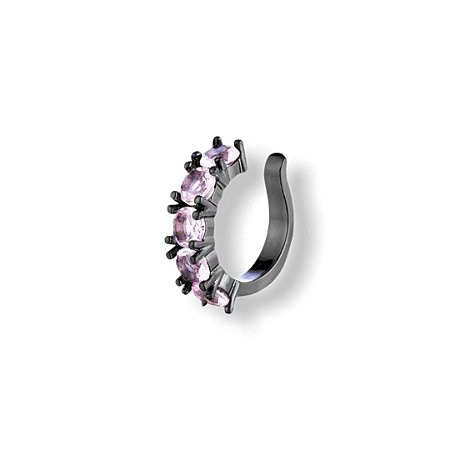 Brinco Piercing Negro com Zircônias Rosa