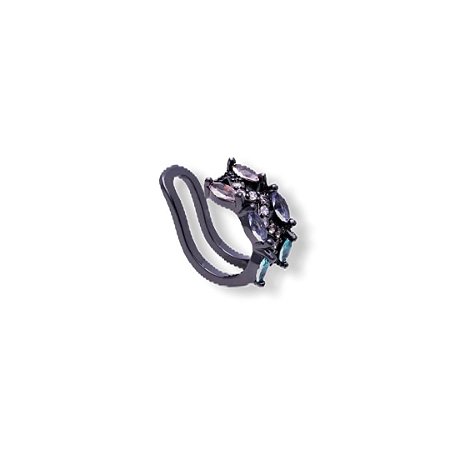 Brinco Piercing Negro com Navetes Coloridos e Zircônias Centrais