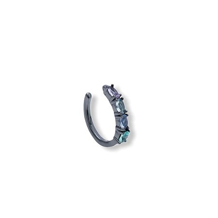 Brinco Piercing Negro com Cristais Azuis e Rosa