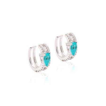 Brinco Piercing de Prata Fileira Dupla com Zircônias e Gota Turmalina Fusion - unidade