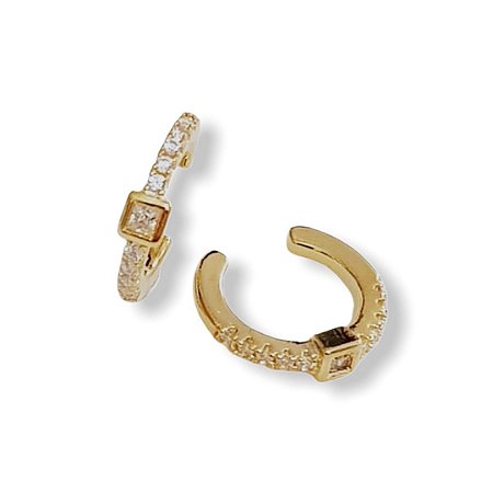 Brinco Piercing Cravejado com Detalhe Quadrado com Zircônia Central - unidade