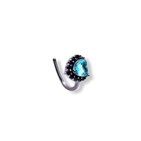 Brinco Piercing Coração com Cristal Azul - unidade