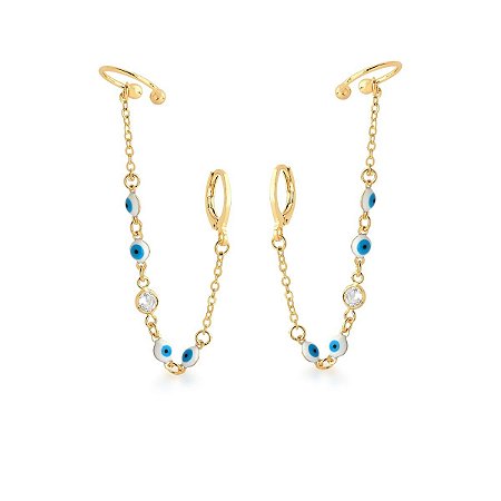 Brinco Argolinha com Piercing  e Detalhes de Ouro Grego