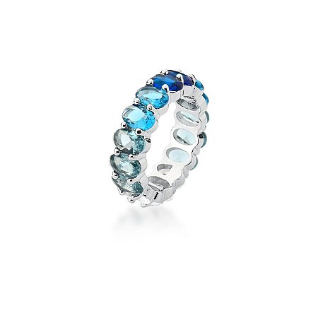 Anel com Zircônias Ovais Azul