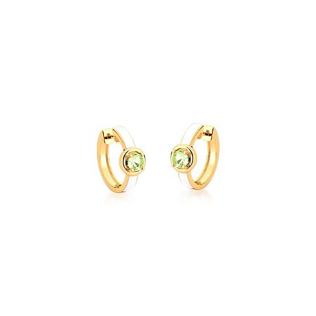 Brinco Argola Esmaltada Branca com Zircônia Redonda Verde