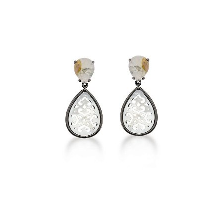 Brinco Pendulo em Gota Cabochão Rutilado