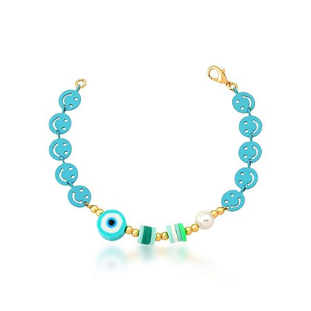 Pulseira com Emoji em Resina e Olho Grego