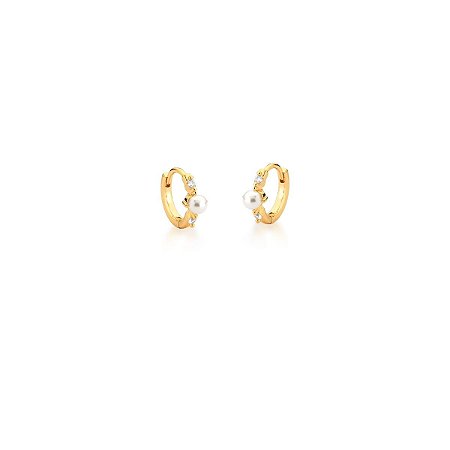 Argola com Zircônias e Pérola Banhada a Ouro