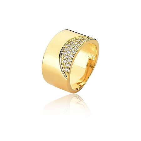 Anel Dourado com Detalhe de Cravação Meia Lua