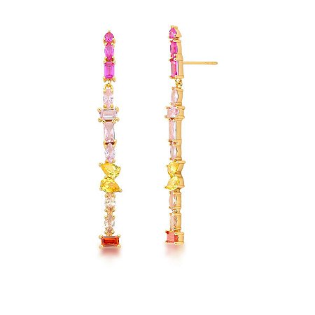 Brinco Pendente Pedras Rainbow