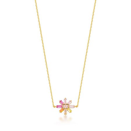 Colar com Pingente de Flor em Baguetes Coloridas