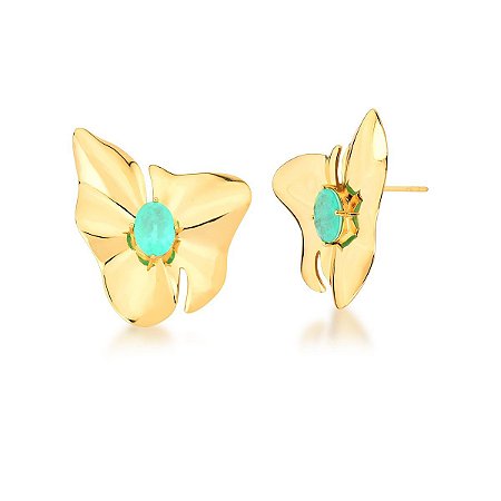 Brinco Flor Dourada com Miolo Turmalina
