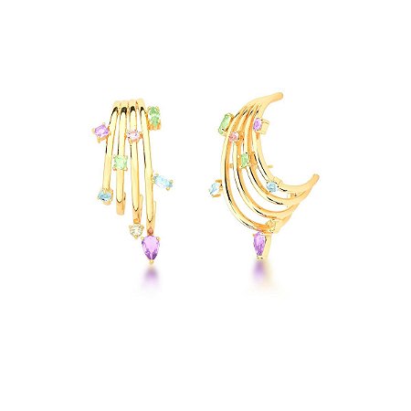 Brinco Ear Hook 4 Vias com Zircônias Coloridas