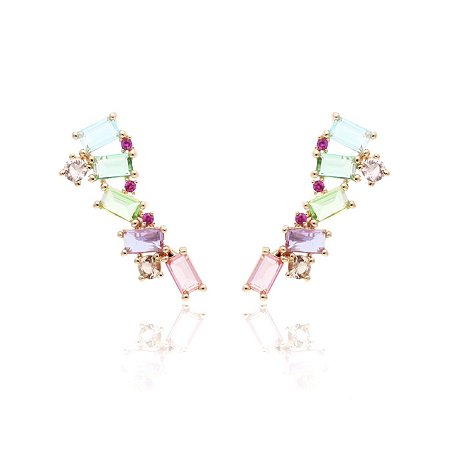 Brinco Ear Cuff Cristais Retangulares Rainbow