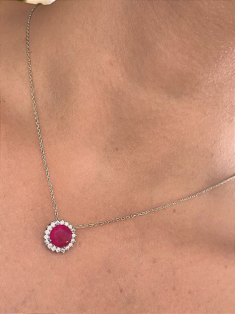 Colar Safira Rosa Fusion Redondo Cravejado ao Redor