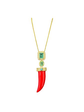 Colar com Pingente de Pimenta  com Detalhes Cravejados
