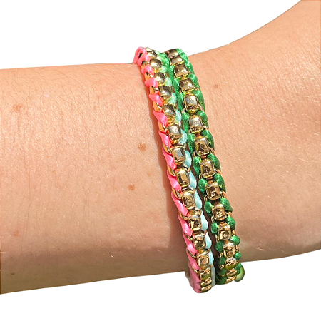 Pulseira Metálica Colorida com Fecho Imantado - Dourada (com variações)