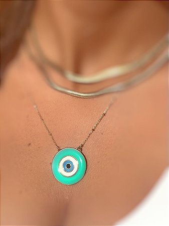 Colar com Pingente Esmaltado de Olho Grego