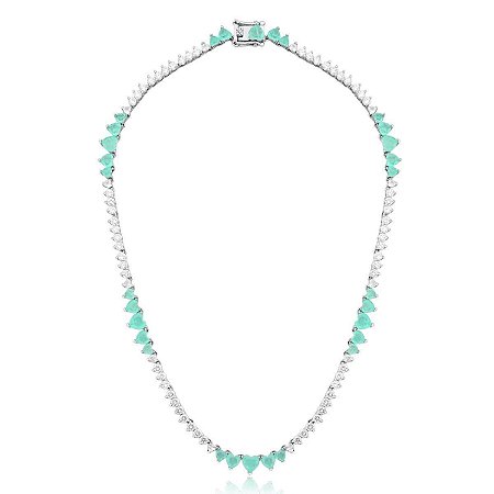 Colar Riviera Zircônias Brancas e Corações Fusion Esmeralda Colombiana