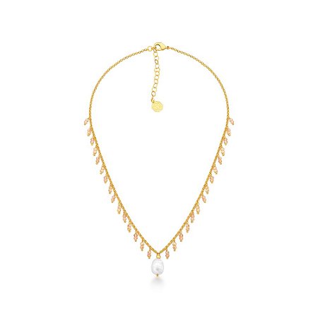 Colar Dourado com Pedras Âmbar e Pérola Central