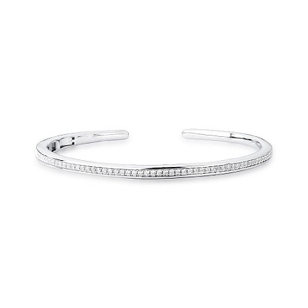 Pulseira Bracelete Slim Cravejado de Zircônias Rodio Branco