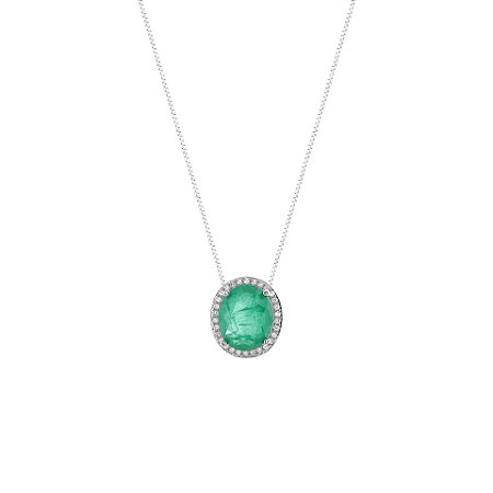 Colar com Zircônia Oval Cravejada ao Redor (com variações)
