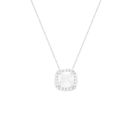 Colar  com Pingente de Zircônia Quadrada Cravejada com Zircônias Brancas ao Redor (com variações)