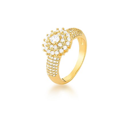 Anel Solitário Dourado Miolo Flor 6 fileiras