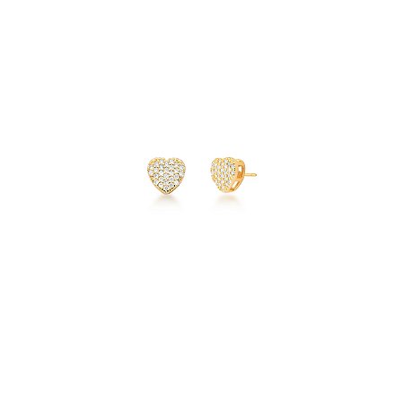 Brinco de Coração Cravejado Dourado - P