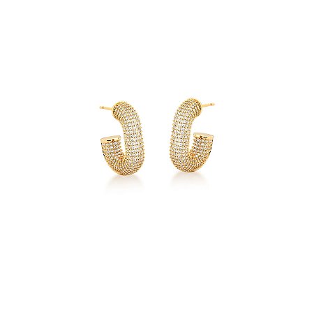 Brinco Meia Argola Oval Dourado Vazado no Verso