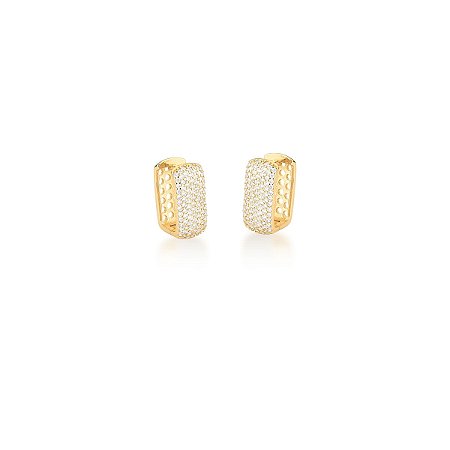 Brinco de Argola Retangular Dourado com Cravação na Frente