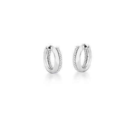 Brinco Argola Branco Meio Liso e Meio Cravejado