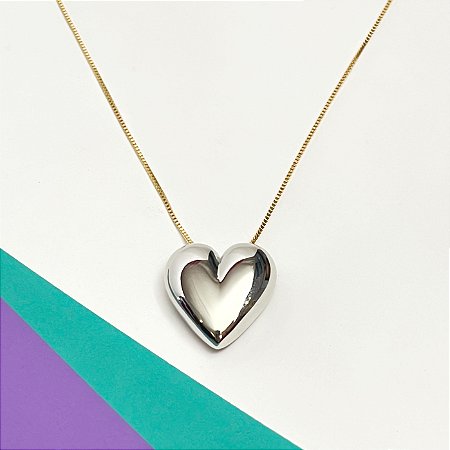 Colar de Corrente Veneziana e com Pingente Coração Liso Duo 40 cm