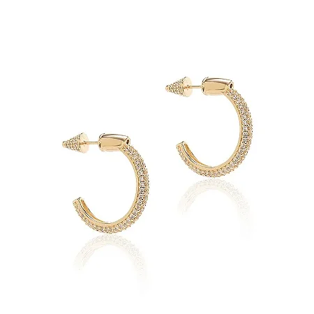 Brinco Argola Spike Cravejada em Prata com Banho de Ouro Dourado