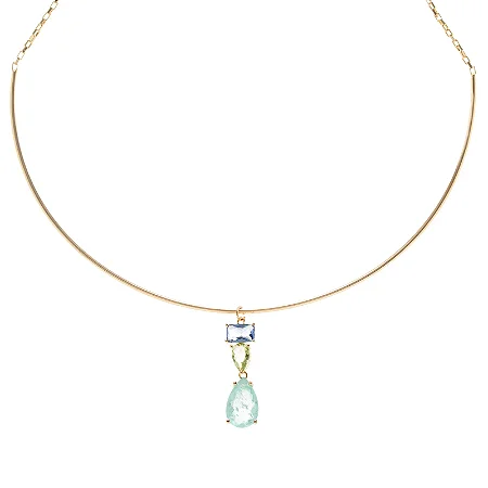 Colar Gargatilha Cristal Ametista e Topázio Pedurado com Banho de Ouro Dourado