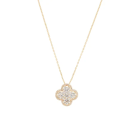 Colar Trevo com Cravação em Zircônia em Prata com Banho de Ouro Dourado (45cm +10cm)