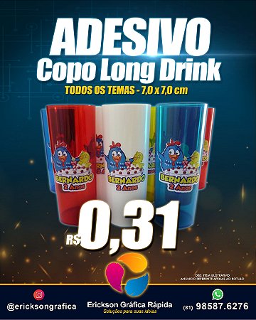 Adesivos Copo long drink Tamanho 7,0x7,0  -  Todos os temas