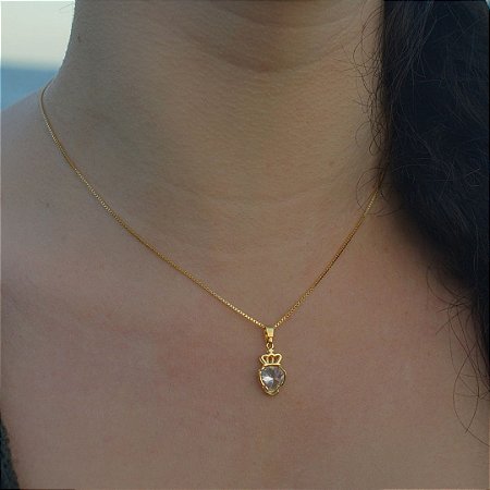 Conjunto Brinco e Colar de coroa  com zircônias folheado ouro 18k